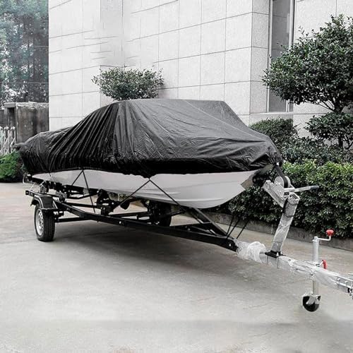 Waterproof Heavy Duty Boat Cover, 210D Marine Grade Oxford Cloth All-Weather Mooring and Trailering Boat Cover Fits V-Hull, Tri-Hull, Runabout Boat, Bass Boat