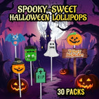 Auebriy Halloween Lollipop Suckers -30 Pack Fruity Halloween Candy Spooky Ghost, Bat, Pumpkin, Jack-O-Lantern, Tombstone, Monster Individually Wrapped Trick or Treat Candy in Gift Box for Party Favors