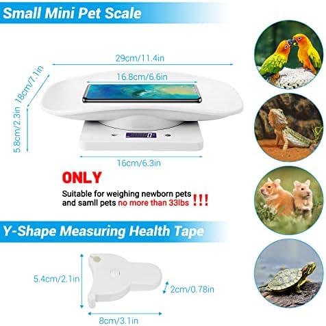 Goldmeet Pet Scale for Small Animals & Kitchen, Max 33lb Capacity with Tape Measure - Ideal for Newborn Kittens/Puppies Under 11 Inches