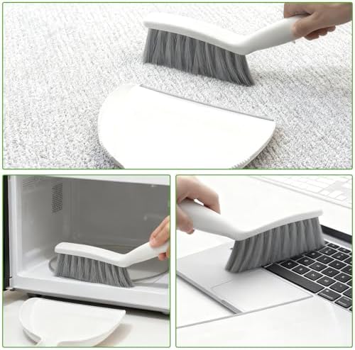 Mini Broom and Dustpan Set,Hand Broom with Dustpan Combo Nesting Snap-On Handheld Dust Pan and Brush Set, Small Broom and Dustpan Set for Kitchen, Desktop, Pet, Floor, Sofa, Grey White