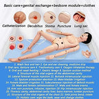 Nursing Training Manikin, Professional Care Manikin, Patient Care Simulator, Full Body CPR First Aid Training Dummy, Geriatric Human Mannequin for Educational Teaching Research 165cm