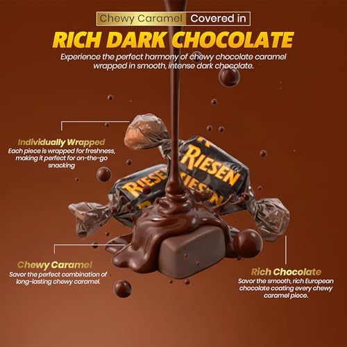 Riesen Dark Chocolate Covered Chewy Caramel Candy - 1 lb Bulk Bag, Individually Wrapped Rich Dark Chocolate Pieces