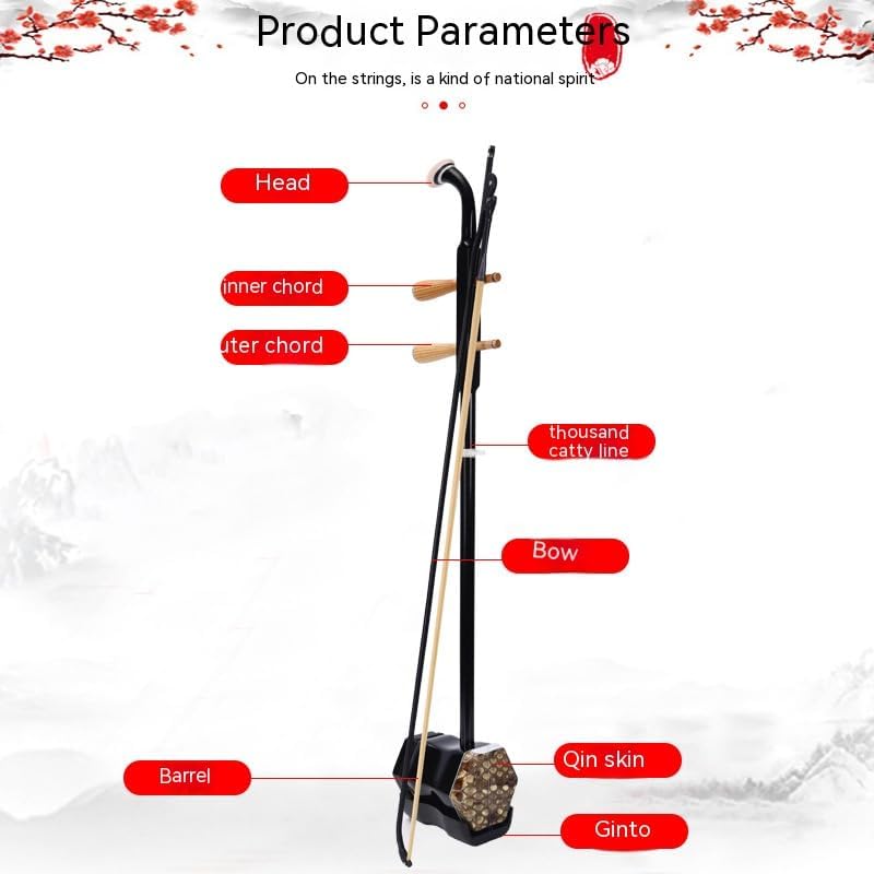 wood Erhu with Bow and Accessories round stick Erhu instrument major beginner Erhu complete set of national instruments (Wood spindle)