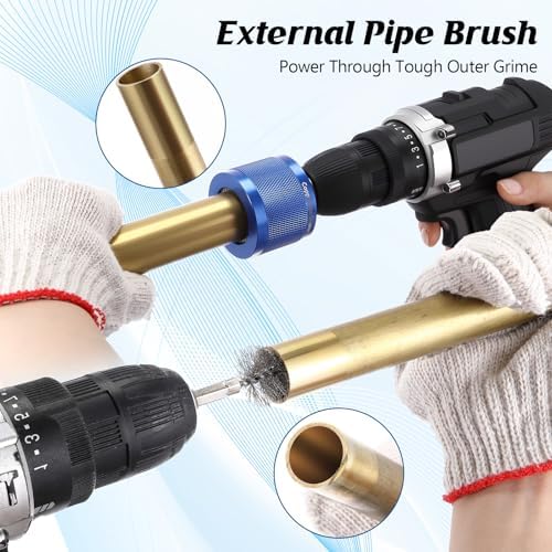 1/2", 3/4", 1" Copper Pipe Cleaner for Drill Set Includes External Stainless Steel Wire Bore Brushes, Internal Tube Cleaning Brushes, Replacement Plumbing Tools (9 Pcs)