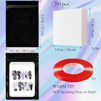 100PCS Empty Solid Black Holographic Nail Storage Bag Press on Nail Packaging Bag and 100PCS Shiny white cardboard Nail Tips Packaging Bags with 1 Roll Transparent Tape