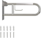 23 Inch Toilet Grab Bar, Flip Up Grab Bar with Paper Holder, Anti-Slip Safety Bars for Toilet, Stainless Steel Knurled Toilet Handles for Seniors Disabled Elderly Pregnant, Brushed Nickel