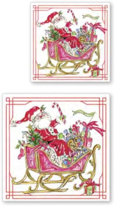 IHR Ideal Home Range Christmas Napkins Rosanne Beck - Disposable 3-Ply Paper Party Napkin Pack, Lunch Size 6.5" x 6.5", Santa Sleigh With Presents, 20-Count