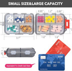 Travel Pill Organizer with 189 Medicine Labels, 10 Compartments Small Pill Case Compact and Portable Travel Pill Box for Airplane Car Purse Nurse Vacation Essentials (Gray, 1 Pack)