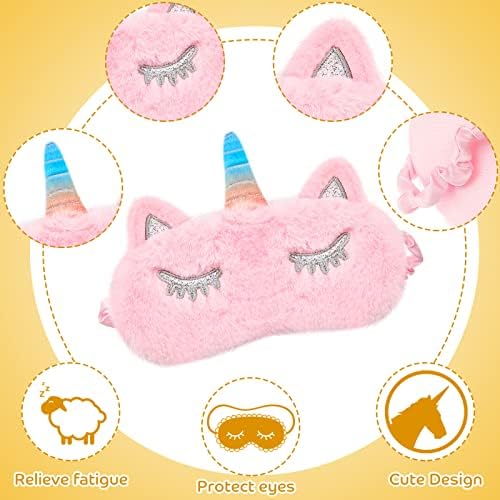 3 Pieces Sleep Mask for Kids, Girls Plush Sleeping Eye Cover Soft Eye Blindfold Cover Animal Shade for Kids(Pink,Bunny, Cat and Unicorn Style)