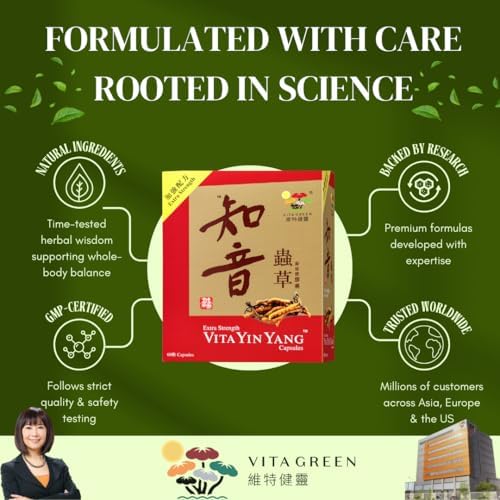 Vita Green Yin Yang Cordyceps Mycelium Herbal Supplement (知音蟲草) - Supports Respiratory Wellness, Energy, and Liver & Kidney Health - 60 Capsules
