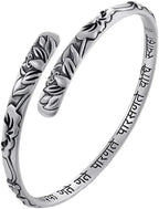 Vintage Silver Lotus Flower Buddhist Bracelet for Women Om Mani Padme Hum Buddhism Ethnic Adjustable Bangle Jewelry