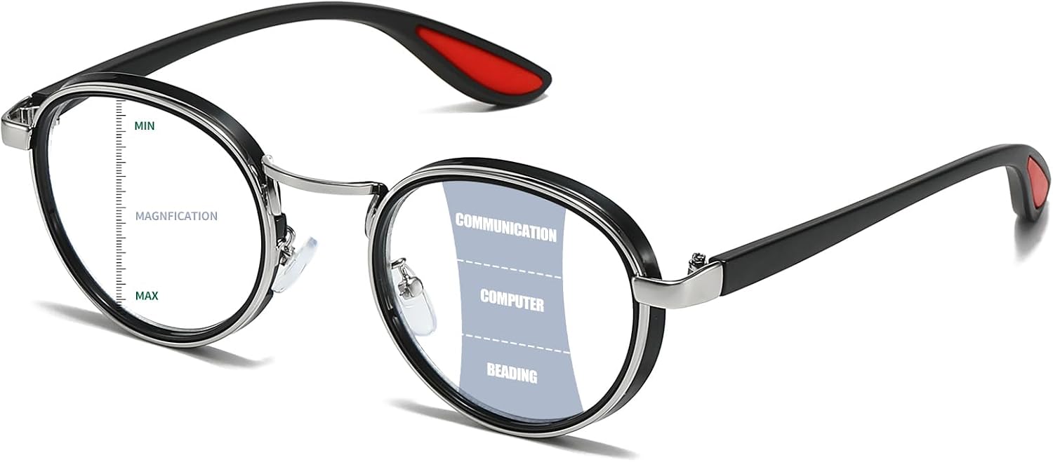 JOLLYNOVA HD7 Progressive Multifocal Reading Glasses CC530, No-Line Readers, Blue Light Blocking, Near to Far Vision