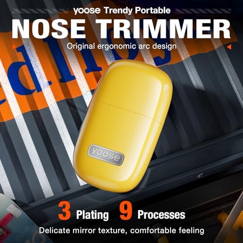 yoose Nose Hair Trimmer, Alloy Portable Painless Nose Hair Trimmer for Men Women, IPX7 Waterproof, Travel Size, USB-C Rechargeable Nose Trimmer with Dust Protection Cap, Dual Edge Blade, Yellow