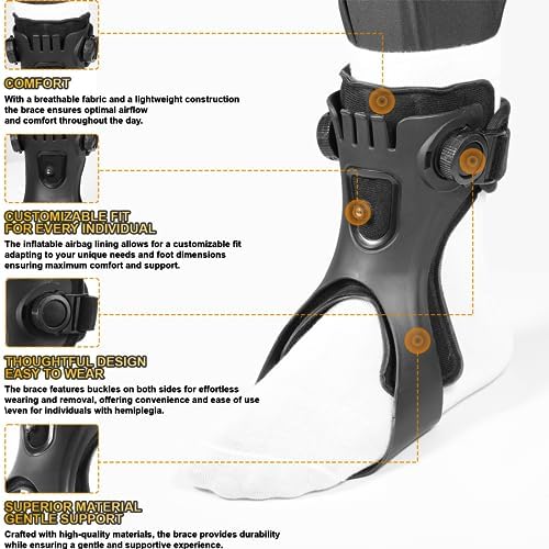 AFO Foot Drop Brace, Ankle Foot Orthosis for Men Women, Drop Foot Postural Correction Brace with Inflatable Airbag Lining, Can Be Worn with Shoes, for Recovery of Stroke Hemiplegia, [Right-XL]