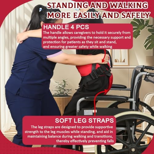 EZ Assistive Gait Belt with Padded Handles & Leg Straps for Seniors, Medical Gate Belt Transfer Belts with Buckle for Elderly Walking (Small)