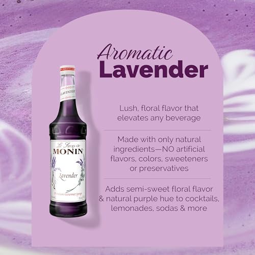 Monin - Lavender Syrup | Aromatic & Floral, Premium Syrup for Cocktails, Lattes & More | Clean Label with No Artificial Flavors, No Artificial Preservatives (BPA Free Bottle, 25.4 fl oz)