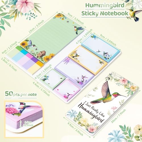 B1ykin Cute Sticky Notes Set - I Just Really Like Hummingbird Self-Stick Notes Pad, 550 Sheets Writing Memo Pages Sticky Notepad for Teacher Appreciation Gifts, School Office Supplies (Hummingbird)