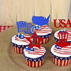 30 PCS Independence Day Cupcake Toppers with Flag Map Star USA Patriotic Cupcake Picks Happy 4th of July American National Independence Day Theme Party Cake Decorations Supplies