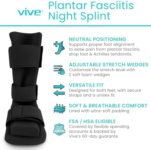 Vive Plantar Fasciitis Night Splint Plus Trigger Point Stretch Wedges - Soft Leg Brace Support, Orthopedic Sleeping Immobilizer Stretch Boot (Large: Men's: 8.5-11, Women's: 10-12)