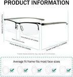 Eyekepper 3 Pairs Half-rim Reading Glasses for Men Metal Readers Black Frame +2.00