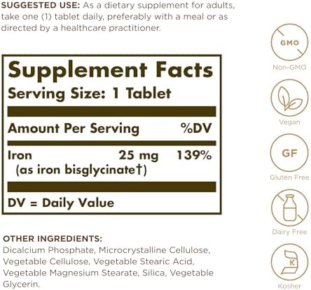 Solgar Chelated Iron - 100 Tablets, Pack of 2 - Gentle on Your Stomach - Non-GMO, Vegan, Gluten Free, Dairy Free, Kosher - 200 Total Servings