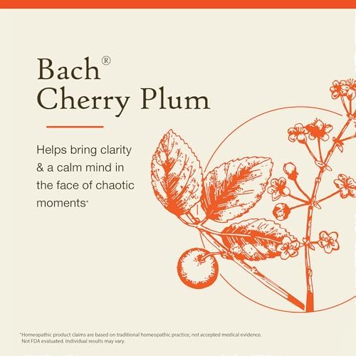 Bach Original Flower Remedies, Cherry Plum (Non-Alcohol Formula) - Be in Control - Natural Homeopathic Flower Essence for Emotional Balance - Vegan, Gluten Free, Sugar Free - 10mL Dropper