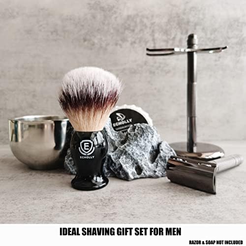 3 in1 Premium Shaving Brush Kit for Men Includes Vegan Badger Synthetic Hair Shaving Brush,Stainless Steel Shaving Soap Bowl,Heavy Safety Stand for Mens Gift (Deluxe Black)