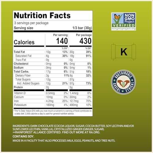 Chocolove Ginger Dark Chocolate Bars | 65% Cocoa | Infused with Crystalized Ginger Bits | Crafted with Premium Chocolate | Non GMO, Rainforest Alliance Certified, 3.2oz Bar (12 Pack)