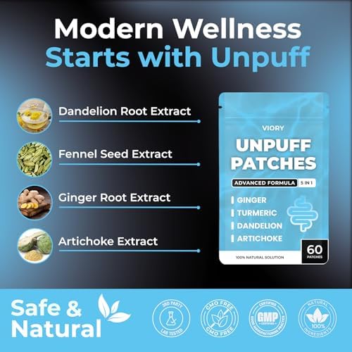 VIORY Unpuff Patches | with Dandelion & Ginger | Bloating, Water Retention & Digestion | 60 Days Supply
