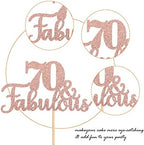 1 PCS 70 & Fabulous Cake Topper Glitter Seventy and Fabulous Cake Toppers Happy 70th Birthday Cake Pick for 70th Wedding Anniversary Birthday Party Cake Decorations Supplies Rose Gold