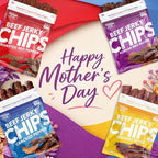 Beef Jerky Chips Variety Pack, 4 Pack | Unique Crispy Texture, Up to 28g of Protein Per Bag, Bold Flavors Include Cracked Pepper, Teriyaki, Roasted Red Pepper & Korean BBQ | Jerky Gifts, Gift for Mom