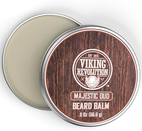 Viking Revolution Majestic Oud Beard Balm - Argan & Jojoba Beard Butter, Softener & Moisturizer with Beeswax - Wax for Men (2oz, 1 Pack)