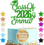 EDSG Personalized Graduation Cake Topper Class of 2026 Double Sided Glitter Cake Toppers Custom Congrats Graduation Cake Decorations with Any Name (Green)