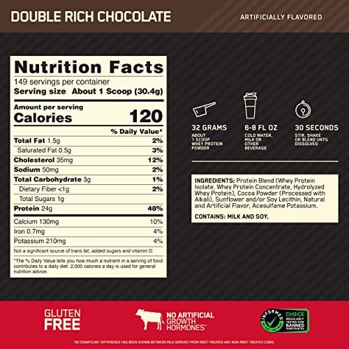 Optimum Nutrition Gold Standard 100% Whey Protein Powder, Double Rich Chocolate 10 Pound (Packaging May Vary)