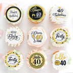 Ercadio 48PCS Edible Happy 40th Birthday Cupcake Toppers Hello 40 Cheers to 40 Fabulous Forty Cupcake Picks for 40th Birthday Anniversary Party Decorations Supplies