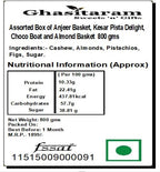 Ghasitaram Gifts Rakhi Gifts for Brothers Rakhi Sweets - Ghasitaram Gifts Assorted Box of Anjeer Basket, Kesar Pista Delight, Choco Boat and Almond Basket 800 GMS with Beads Rakhi
