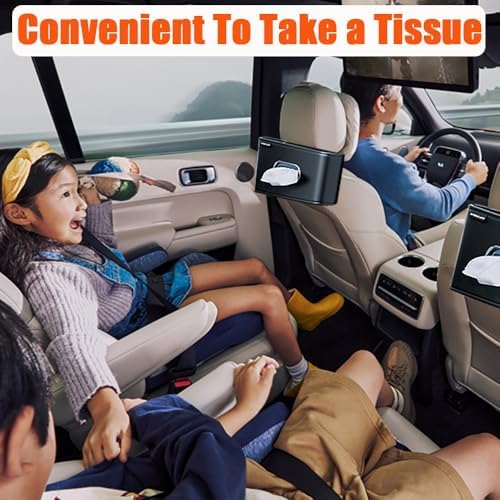Car Tissue Holder, Large Tissue Box Cover Keep Tidy, Premium PU Leather Backseat Napkin Holder Tissues Dispenser for Car Fits Standard 80-160 Count Tissue Boxes, Black