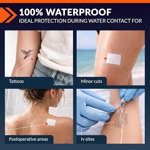 Fixic Transparent Film Dressing - 14 PCS 4 x 5 in - Large Waterproof Bandages for Swimming, Showering, Post Surgical - Perfect as Tattoo Aftercare Bandage - Premium Waterproof Tape for Skin!