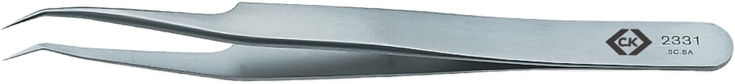 C. K Tools T2331 Stainless Steel Precision Tweezers, Superfine, 60[DEG] Angled and Offset Tips, 4 1/2-Inch OAL