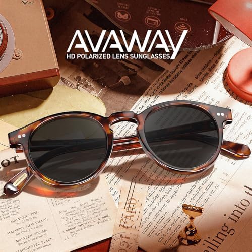 AVAWAY Small Face Womens Mens Sunglasses Polarized – Round Acetate Frame UV400 Protection for Driving Vacation Summer Outings