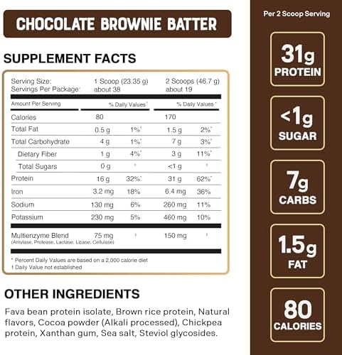 Select Proformance Elite Vegan Protein Powder - 16g of Protein per Scoop, Plant Based, Dairy Free, Gluten Free, Clean Ingredients - Chocolate Brownie Batter, 2lb Tub (40 Servings)