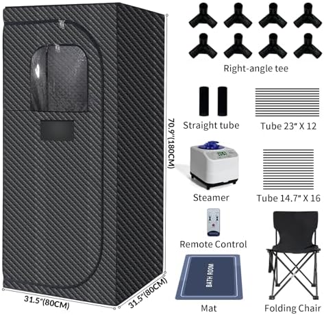 Portable Sauna, Steam Sauna for Relaxation, Detox and Muscle Relief, Personal Indoor Sauna Box with 3L/1500W Steamer, 9 Levels Up to 140°F Portable Sauna for Home, Bedroom, Living Room