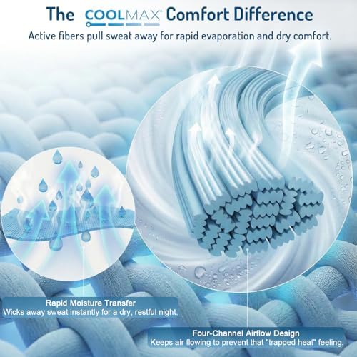 Degrees of Comfort Coolmax® Cooling Bed Sheets Queen Size for Hot Sleepers, Moisture Wicking Sheet Set for Night Sweats, Deep Pocket, Ultra Soft, Cozy for All Seasons, Aqua 4 Pieces
