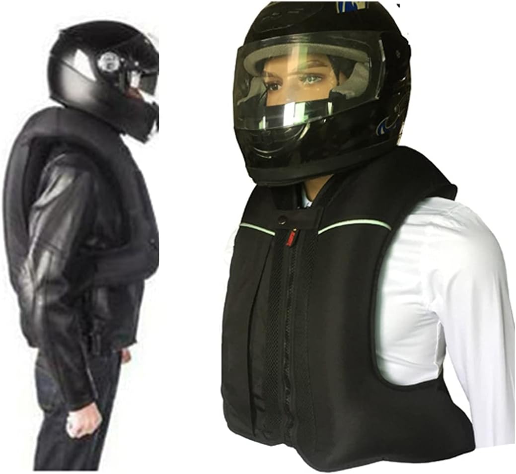 Reflective Protective Airbag Vest Motorcycle Anti-Fall Vest 600D Canvas Fabric, Wear-Resistant and Breathable Washable (No CO2 Gas Cylinder) (Color : D Black, Size : Large)