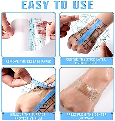 50 Pieces Transparent Stretch Adhesive Bandage Waterproof Transparent Film Dressing Bandages Clear Adhesive Dressing Stretch Tape for Tattoos Swimming Showering (4 x 4.75 Inch)