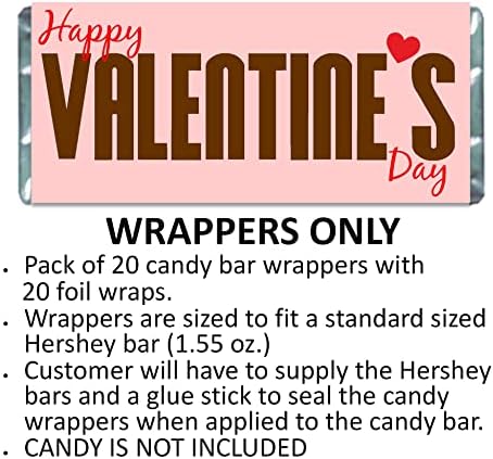 Happy Valentine's Day Candy Wrapper, Labels for Chocolate Bars, Kids Class Valentine, Pack of 20
