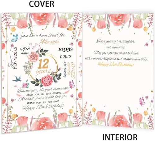 Happy 12th Birthday Card for Girls, Unique 12 Year Old Girl Birthday Gifts, Funny 12th Birthday Decorations Party for Daughter Granddaughter Niece