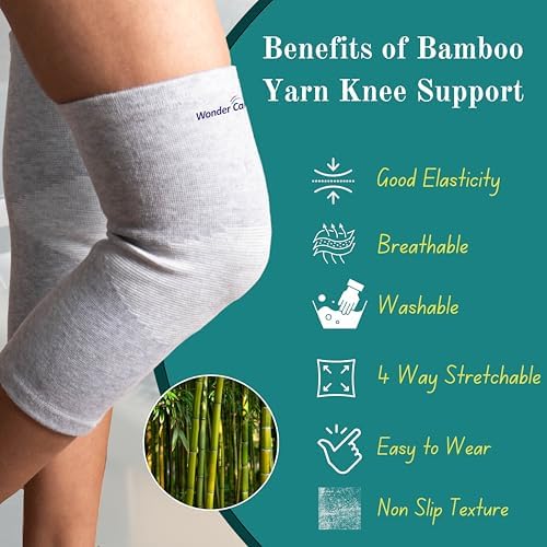 Wonder Care 1 Pc Bamboo Knee Sleeves for Men/Women, Knee Support for Running, Gym, Badminton, Sports, Compression Sleeves | Perfect for Knee Pain and Enhanced Comfort - 1 Pc (Grey, XXL)