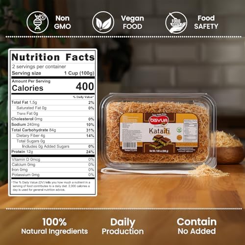 BISVUA Premium Roasted Kataifi Pastry 200g (7.1 oz) – Golden Toasted Shredded Fillo Dough for Dubai Chocolate Filling, Pistachio Cream Recipes, Kunafa Dough & Crunchy Dessert w/ Katafi̇ and Knafeh