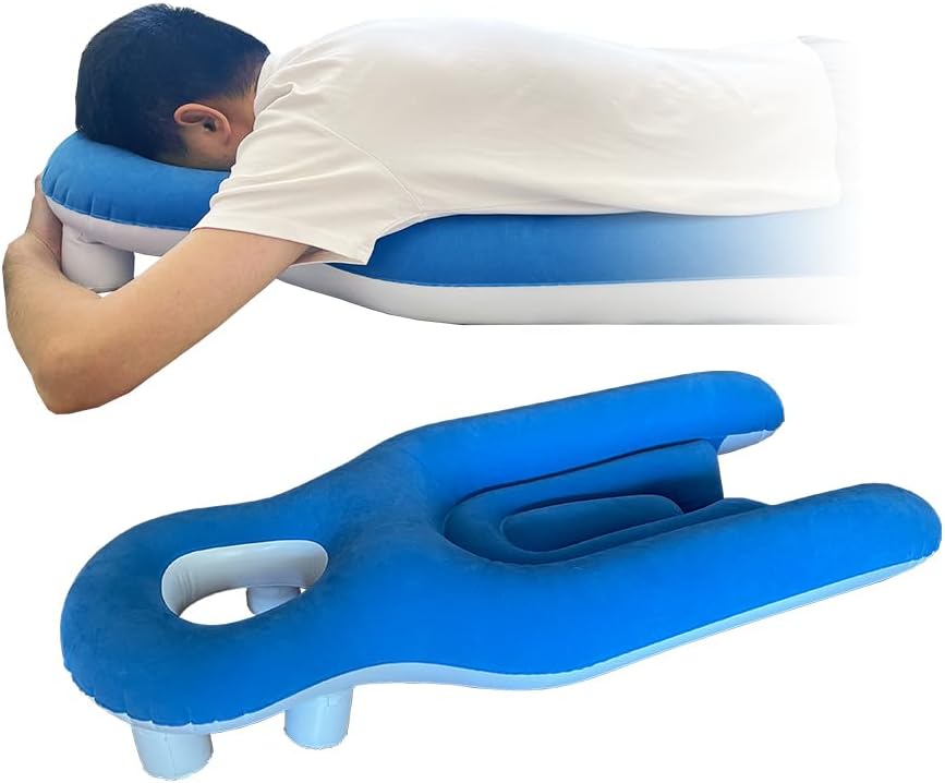 Face Down Pillow for Sleeping on Stomach, Prone Pillow After Eye Surgery for Vitrectomy Retina Recovery Lying Pillow, Donut Pillow for Head, Post Eye Surgery Inflatable Prone Cushion Pillow (Blue)